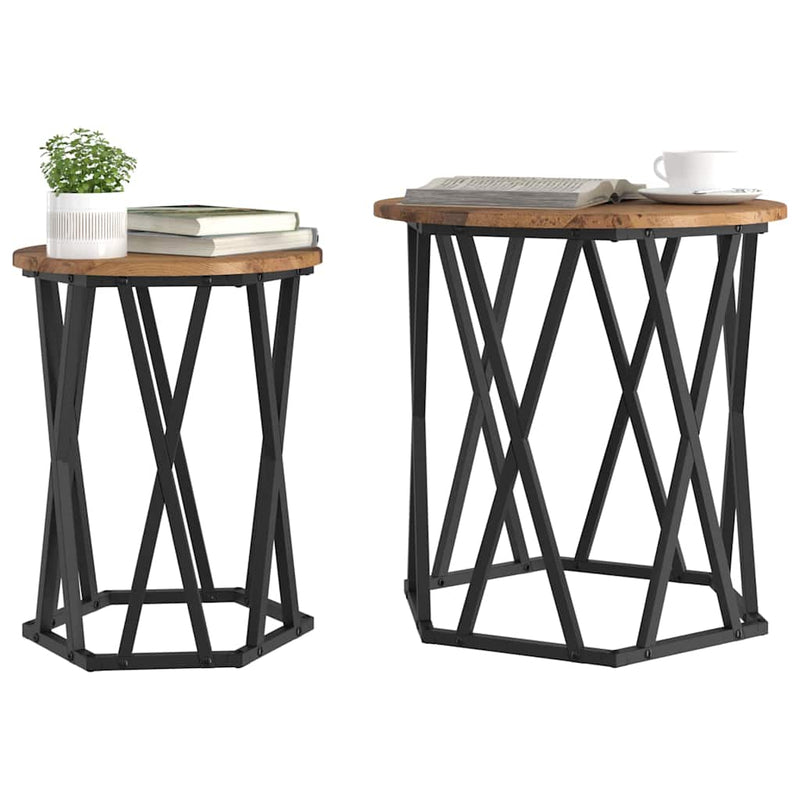 vidaXL Dohányzóasztal 2 pcs Öreg fa Műszaki fa és acél