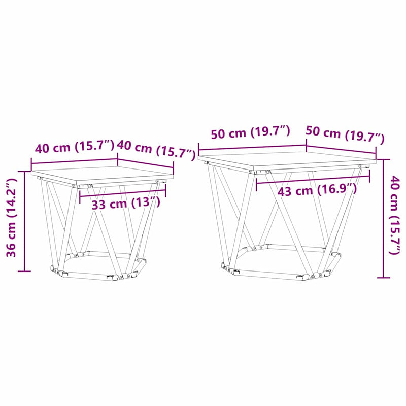 vidaXL Kisasztal készlet 2 pcs Musta tammi 50 x 50 x 40 cm