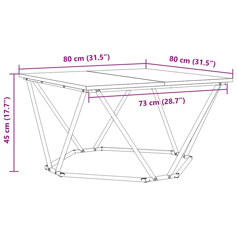 vidaXL Dohányzóasztal Sonoma tölgy 80 x 80 x 45 cm Műszaki fa és acél