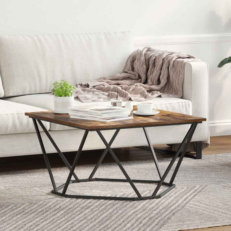 vidaXL Dohányzóasztal Füstölt tölgy 80 x 80 x 45 cm Műszaki fa és acél