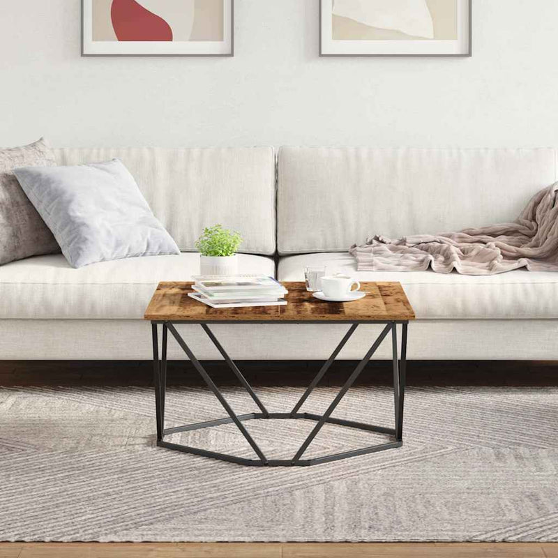 vidaXL Dohányzóasztal Régi fa 80 x 80 x 45 cm Műszaki fa és acél