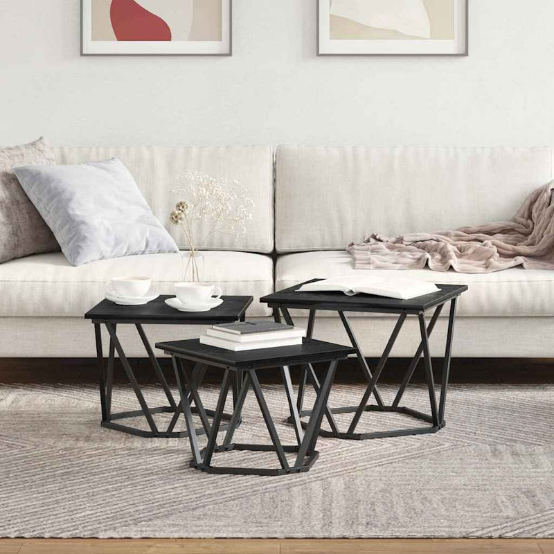 vidaXL Dohányzóasztal 3 pcs Musta tammi 50 x 50 x 40 cm