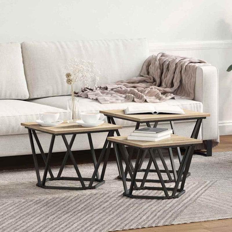 vidaXL Dohányzóasztal 3 pcs sonoma tölgy 50 x 50 x 40 cm