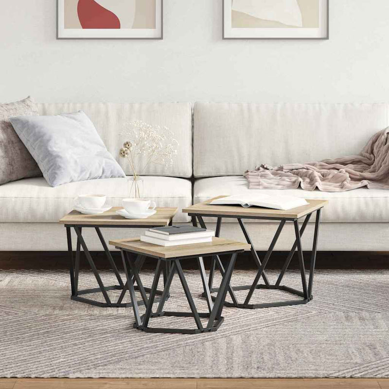 vidaXL Dohányzóasztal 3 pcs sonoma tölgy 50 x 50 x 40 cm
