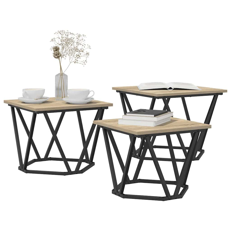 vidaXL Dohányzóasztal 3 pcs sonoma tölgy 50 x 50 x 40 cm