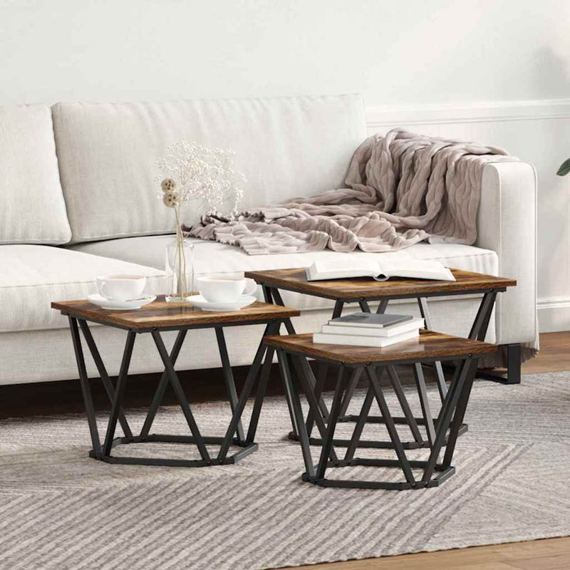 vidaXL Dohányzóasztal 3 pcs Füstölt tölgy 50 x 50 x 40 cm