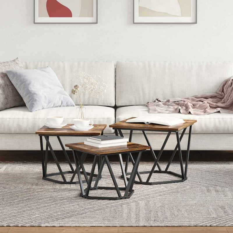 vidaXL Dohányzóasztal 3 pcs Füstölt tölgy 50 x 50 x 40 cm