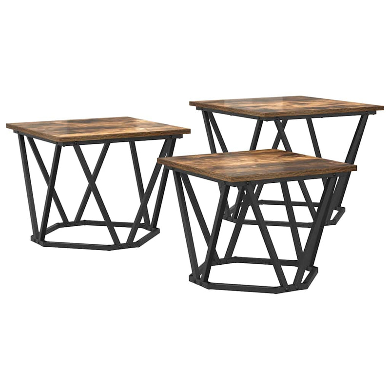 vidaXL Dohányzóasztal 3 pcs Füstölt tölgy 50 x 50 x 40 cm