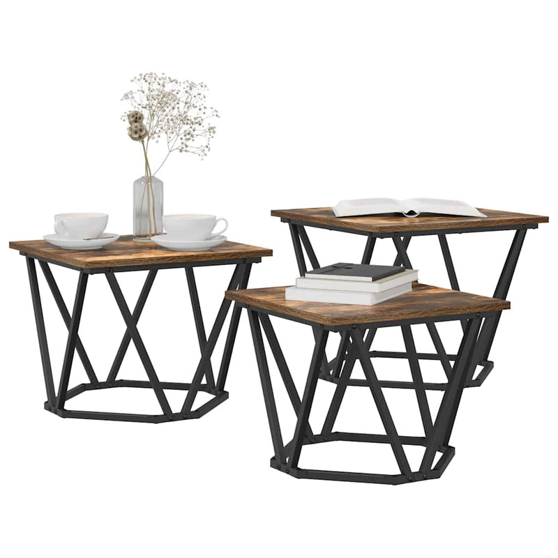 vidaXL Dohányzóasztal 3 pcs Füstölt tölgy 50 x 50 x 40 cm