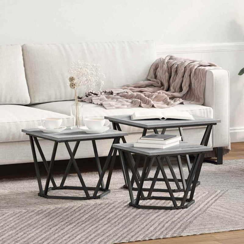 vidaXL Dohányzóasztal 3 pcs Szürke sonoma 50 x 50 x 40 cm