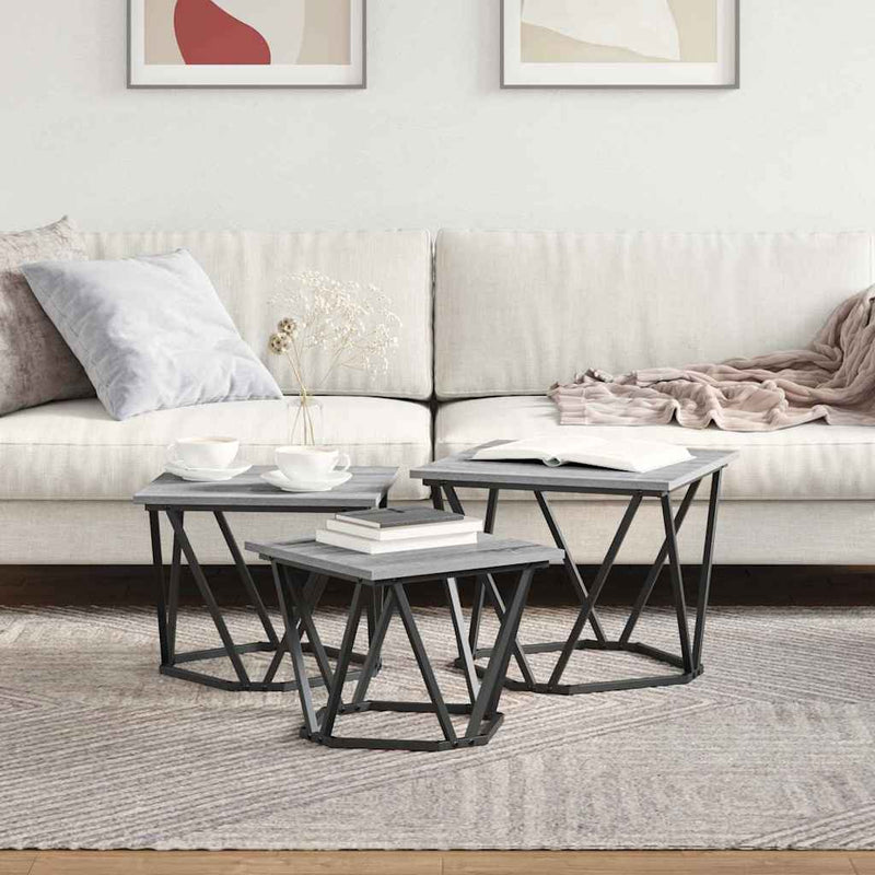 vidaXL Dohányzóasztal 3 pcs Szürke sonoma 50 x 50 x 40 cm