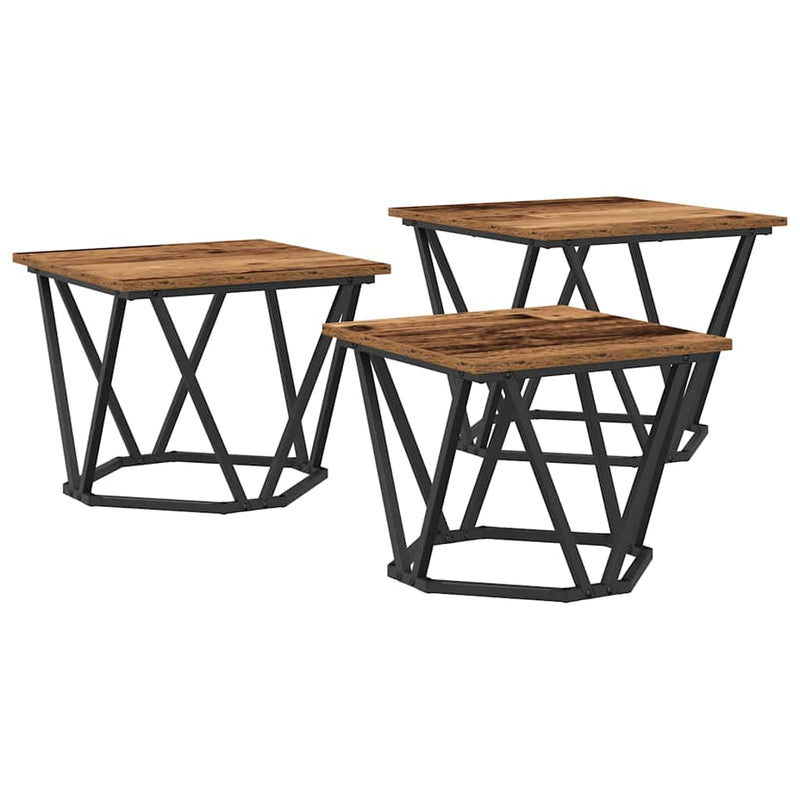 vidaXL Dohányzóasztal 3 pcs Régi fa 50 x 50 x 40 cm Műszaki fa és acél