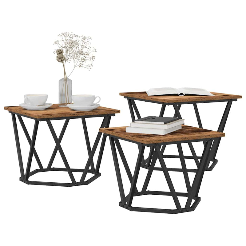 vidaXL Dohányzóasztal 3 pcs Régi fa 50 x 50 x 40 cm Műszaki fa és acél