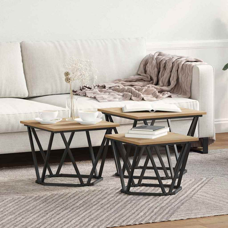 vidaXL Dohányzóasztal 3 pcs kézműves tölgy 50 x 50 x 40 cm