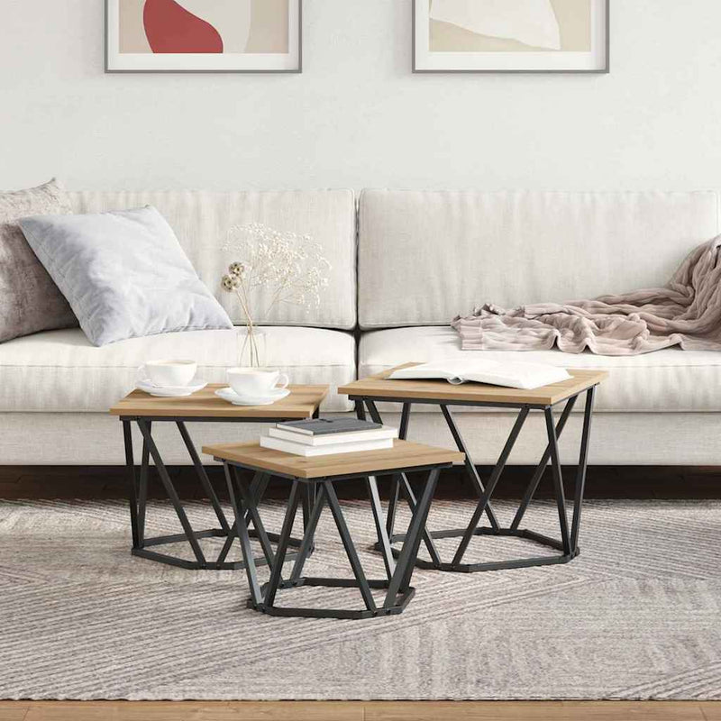 vidaXL Dohányzóasztal 3 pcs kézműves tölgy 50 x 50 x 40 cm