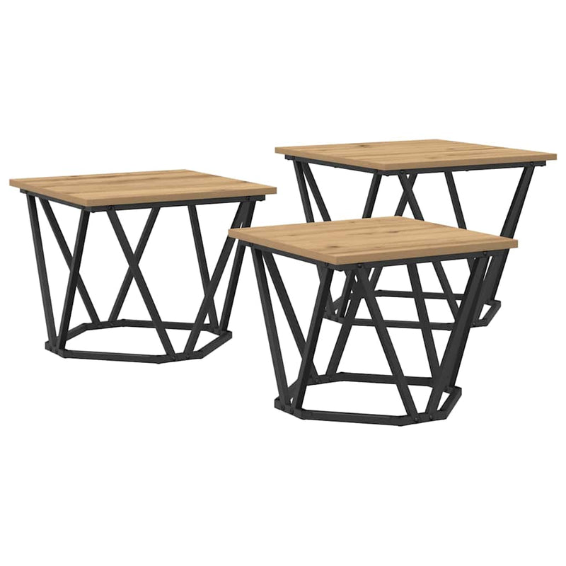 vidaXL Dohányzóasztal 3 pcs kézműves tölgy 50 x 50 x 40 cm