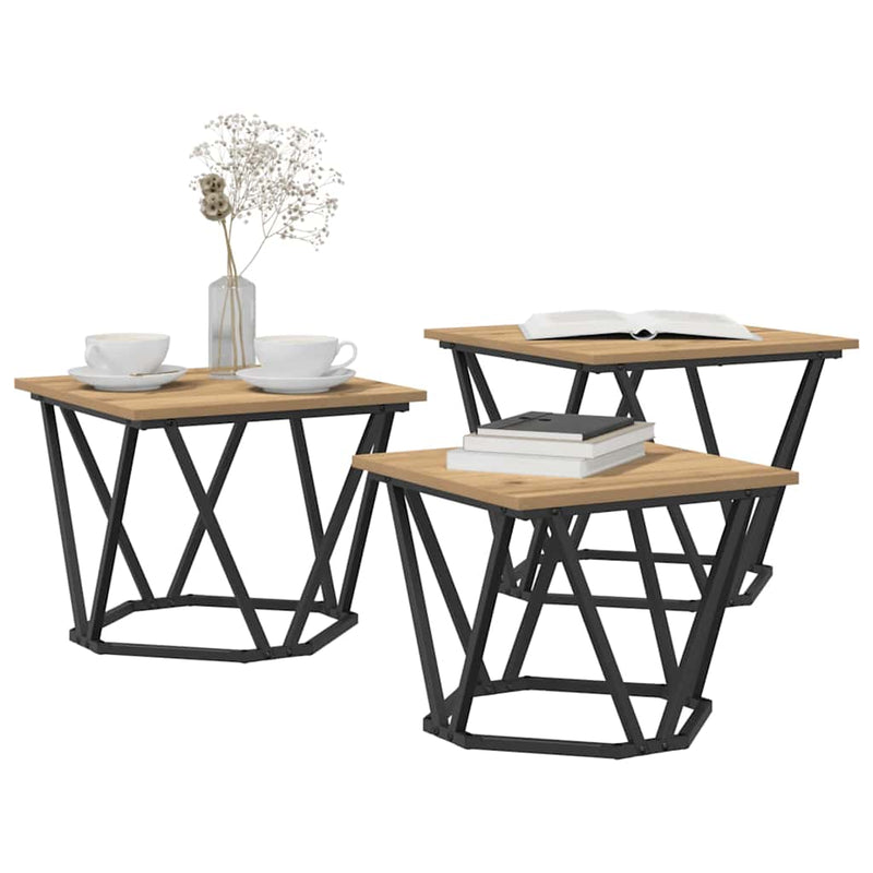vidaXL Dohányzóasztal 3 pcs kézműves tölgy 50 x 50 x 40 cm