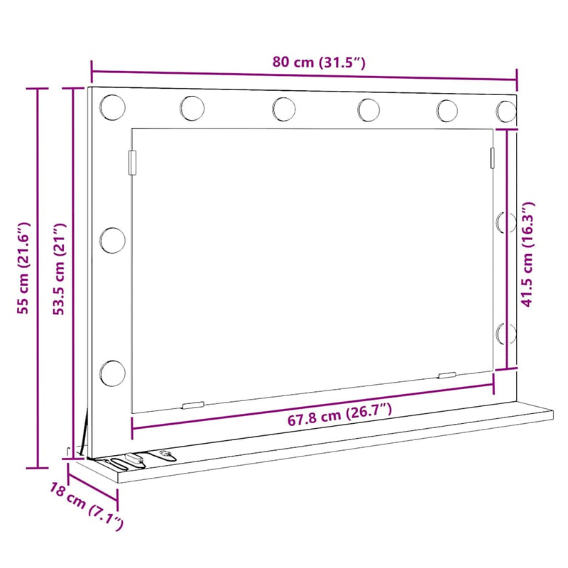 vidaXL Toalett Tükör Fehér 80 x 15 x 18 cm Megmunkált fa és üveg