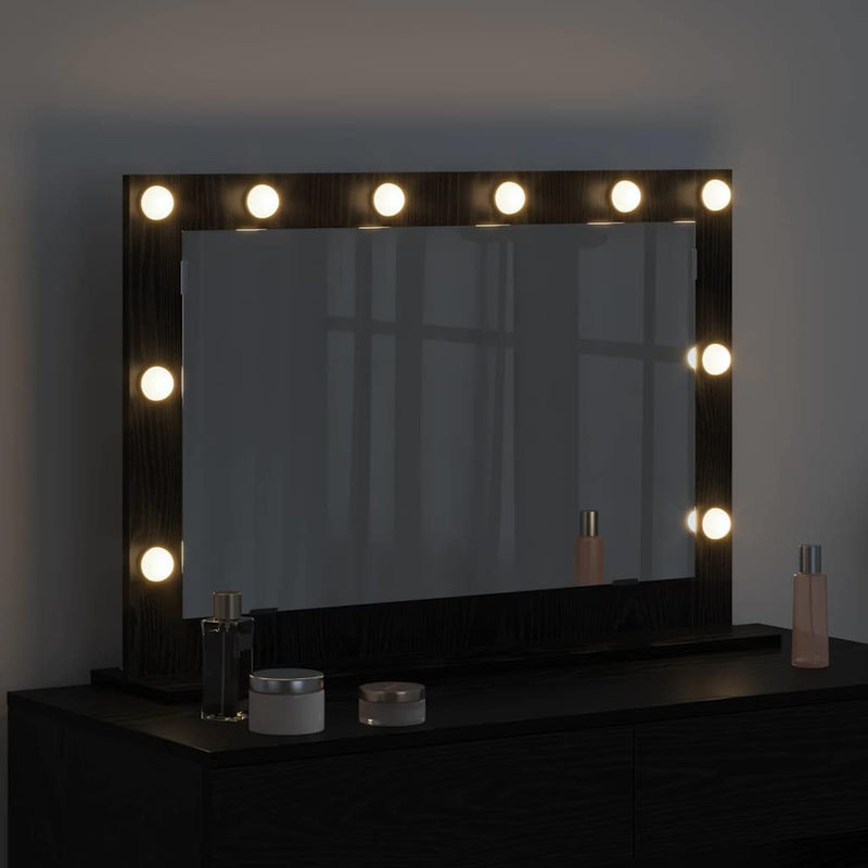 vidaXL Toalett Tükör LED -es lámpákkal Fekete tölgy 80 x 15 x 18 cm