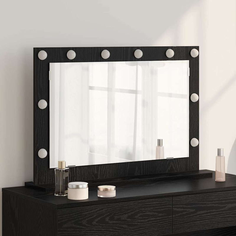 vidaXL Toalett Tükör LED -es lámpákkal Fekete tölgy 80 x 15 x 18 cm