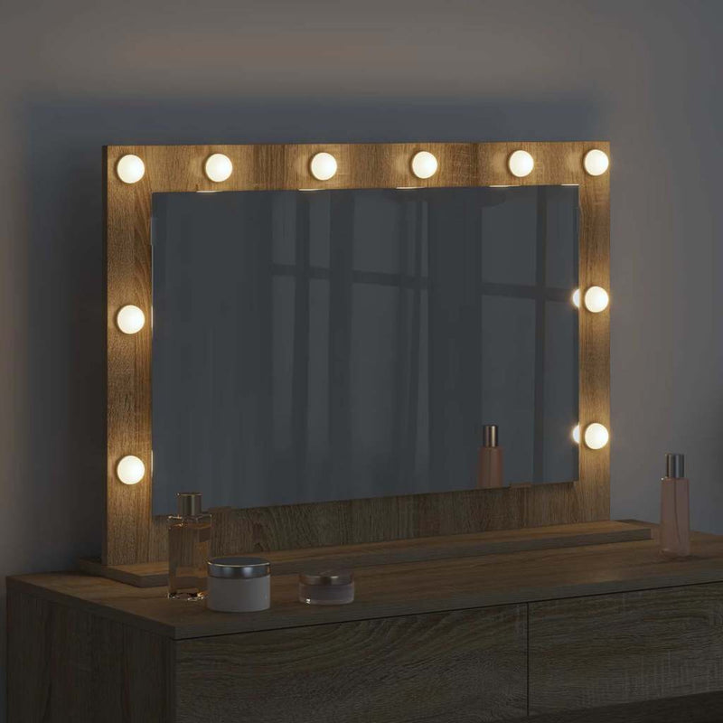 vidaXL Toalett Tükör LED -es lámpákkal Sonoma tölgy 80 x 55 x 18 cm