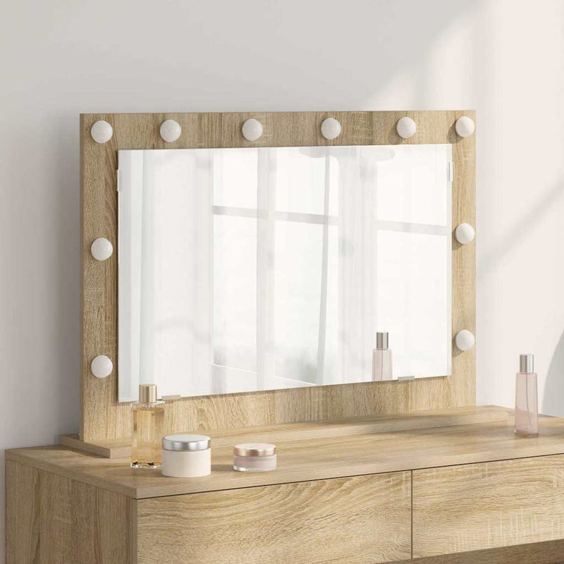 vidaXL Toalett Tükör LED -es lámpákkal Sonoma tölgy 80 x 55 x 18 cm