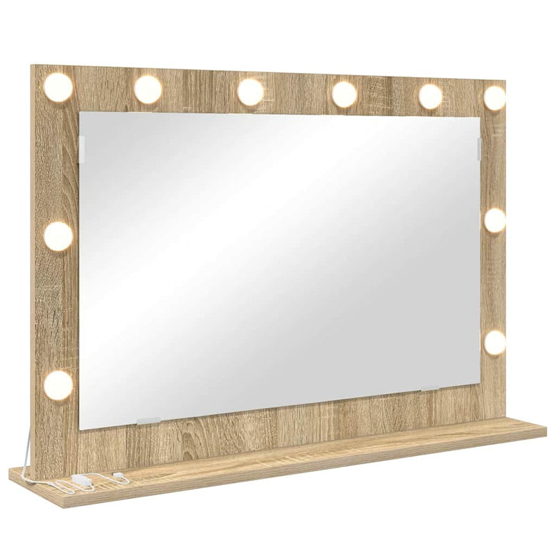 vidaXL Toalett Tükör LED -es lámpákkal Sonoma tölgy 80 x 55 x 18 cm