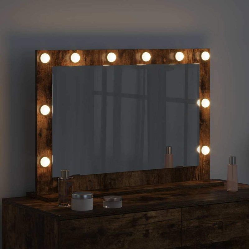 vidaXL Toalett Tükör LED -es lámpákkal Füstölt tölgy 80 x 55 x 18 cm