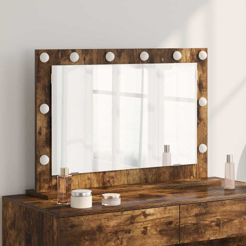 vidaXL Toalett Tükör LED -es lámpákkal Füstölt tölgy 80 x 55 x 18 cm