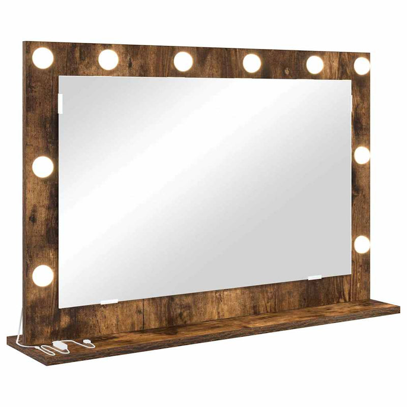 vidaXL Toalett Tükör LED -es lámpákkal Füstölt tölgy 80 x 55 x 18 cm