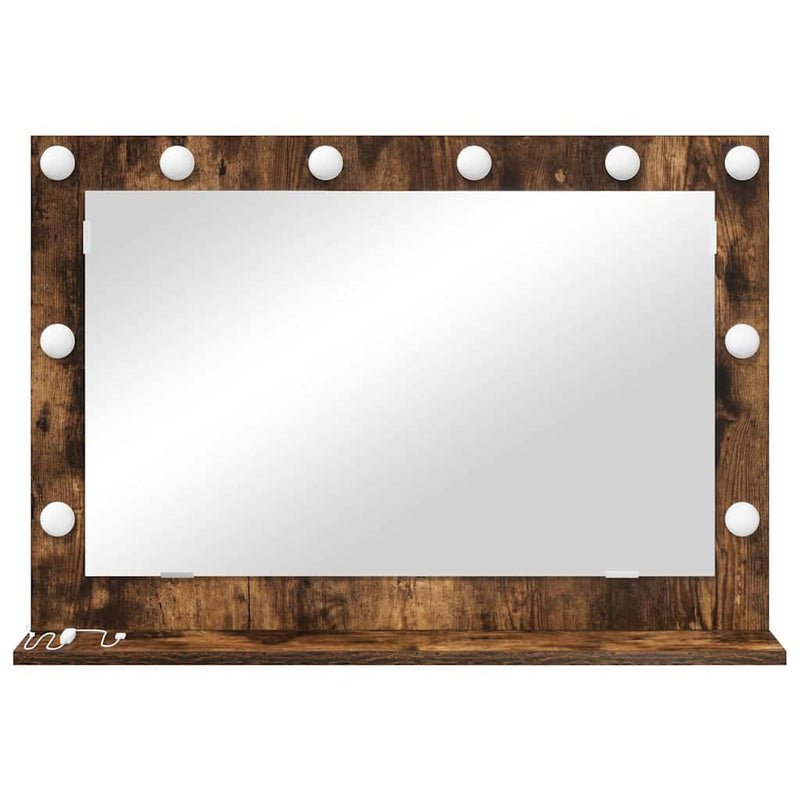 vidaXL Toalett Tükör LED -es lámpákkal Füstölt tölgy 80 x 55 x 18 cm
