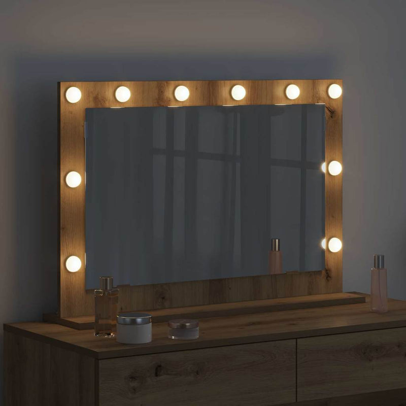 vidaXL Toalett Tükör LED -es lámpákkal Artisan tölgy 80 x 55 x 18 cm