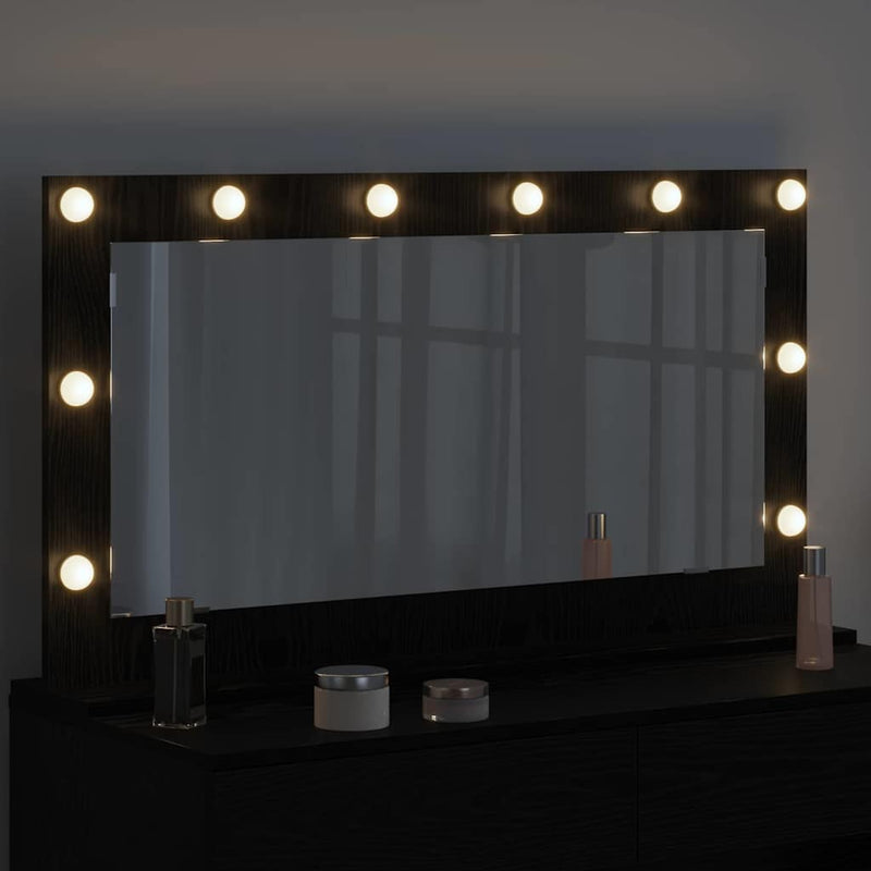 vidaXL Toalett Tükör LED -es lámpákkal Fekete tölgy 100 x 55 x 18 cm