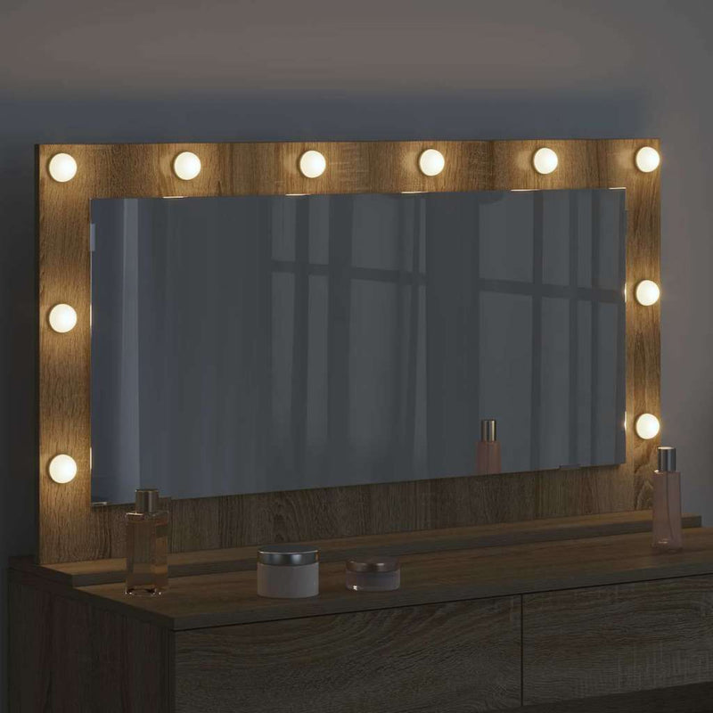 vidaXL Toalett Tükör LED -es lámpákkal Sonoma tölgy 100 x 55 x 18 cm