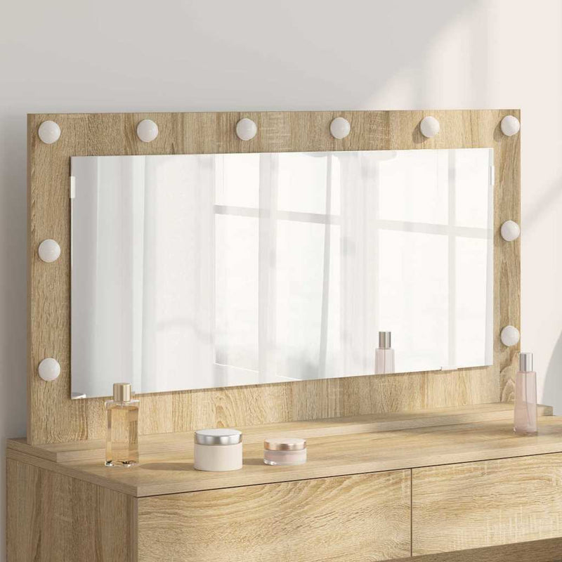 vidaXL Toalett Tükör LED -es lámpákkal Sonoma tölgy 100 x 55 x 18 cm