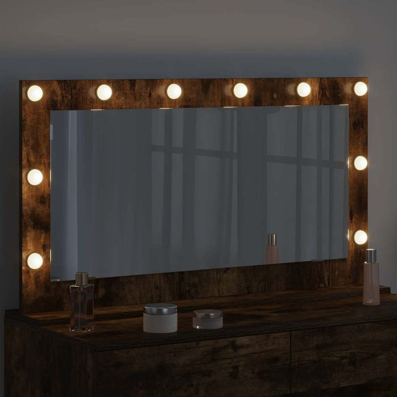 vidaXL Toalett Tükör LED -es lámpákkal Füstölt tölgy 100 x 55 x 18 cm