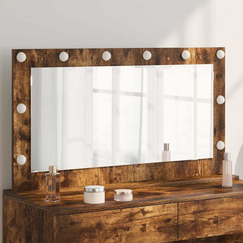 vidaXL Toalett Tükör LED -es lámpákkal Füstölt tölgy 100 x 55 x 18 cm