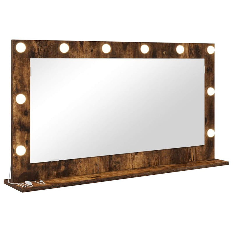 vidaXL Toalett Tükör LED -es lámpákkal Füstölt tölgy 100 x 55 x 18 cm