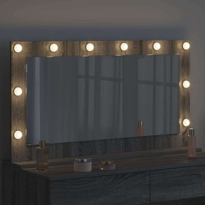 vidaXL Toalett Tükör LED -es lámpákkal Szürke Sonoma 100 x 55 x 18 cm
