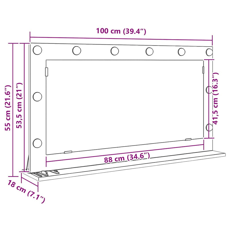 vidaXL Toalett Tükör LED -es lámpákkal Szürke Sonoma 100 x 55 x 18 cm