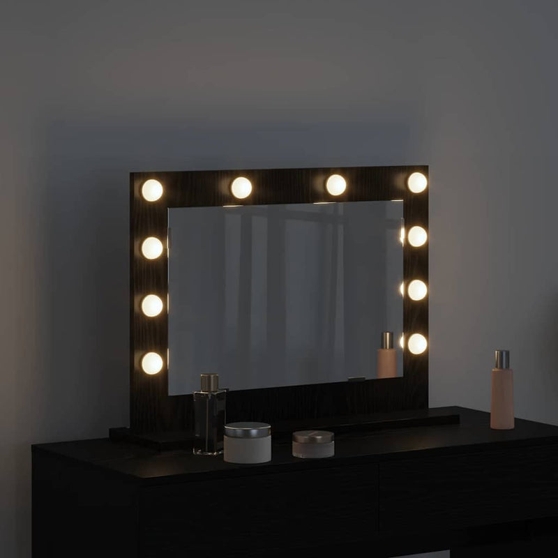 vidaXL Toalett Tükör LED -es lámpákkal Fekete tölgy 60 x 45 x 18 cm