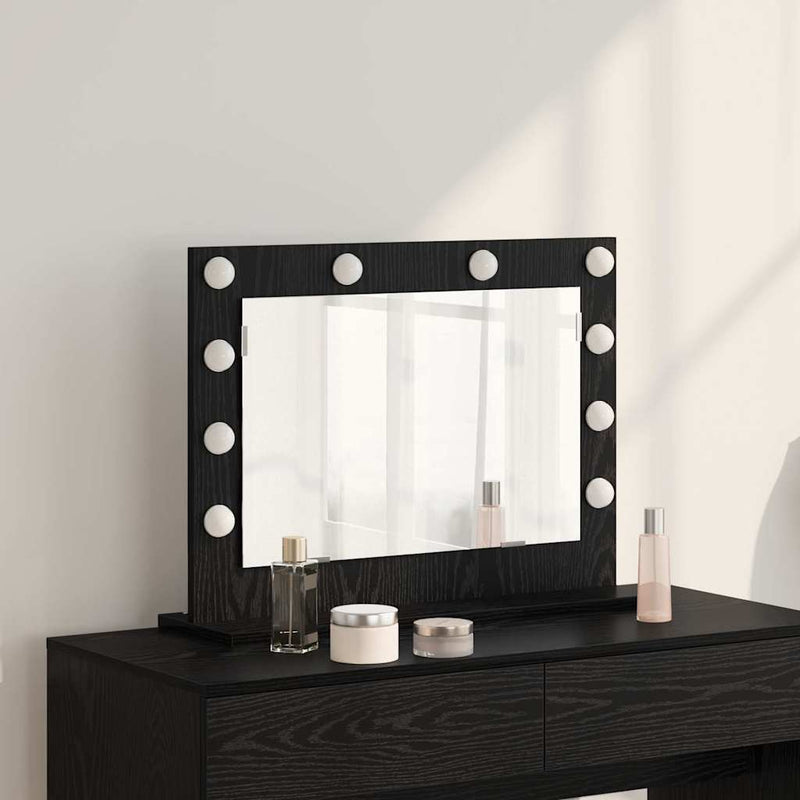 vidaXL Toalett Tükör LED -es lámpákkal Fekete tölgy 60 x 45 x 18 cm