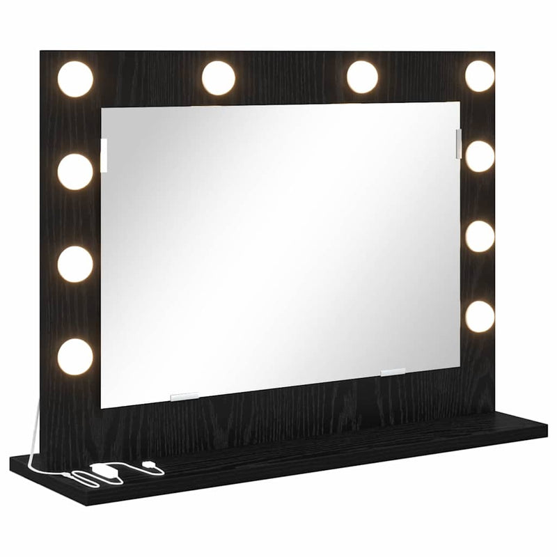 vidaXL Toalett Tükör LED -es lámpákkal Fekete tölgy 60 x 45 x 18 cm