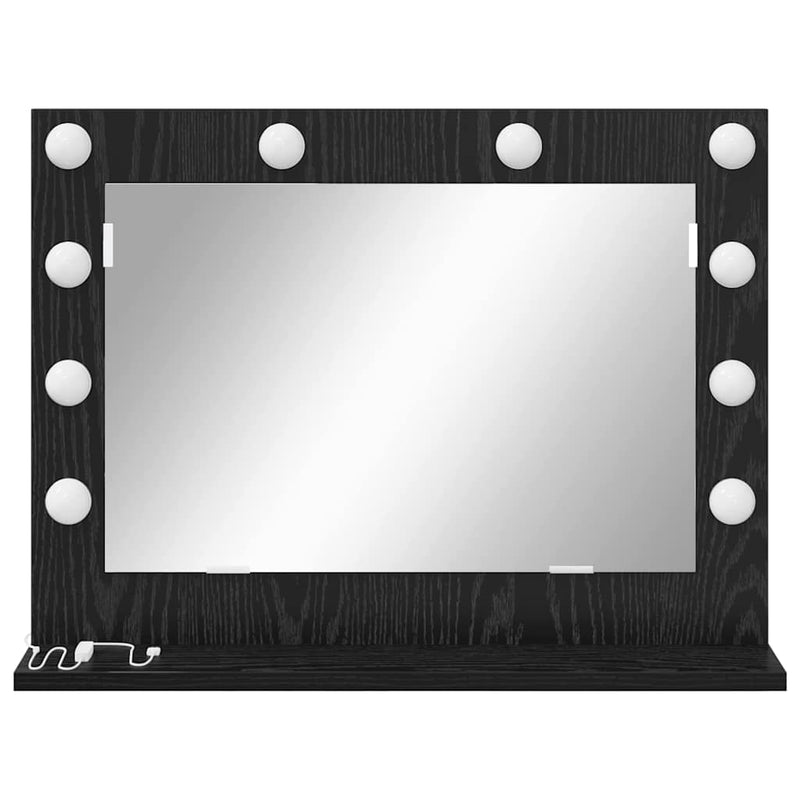 vidaXL Toalett Tükör LED -es lámpákkal Fekete tölgy 60 x 45 x 18 cm