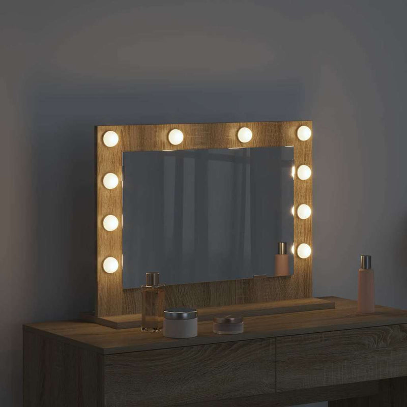 vidaXL Toalett Tükör LED -es lámpákkal Sonoma tölgy 60 x 45 x 18 cm