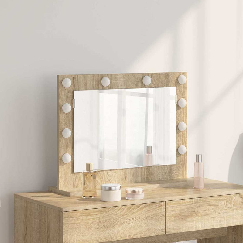 vidaXL Toalett Tükör LED -es lámpákkal Sonoma tölgy 60 x 45 x 18 cm