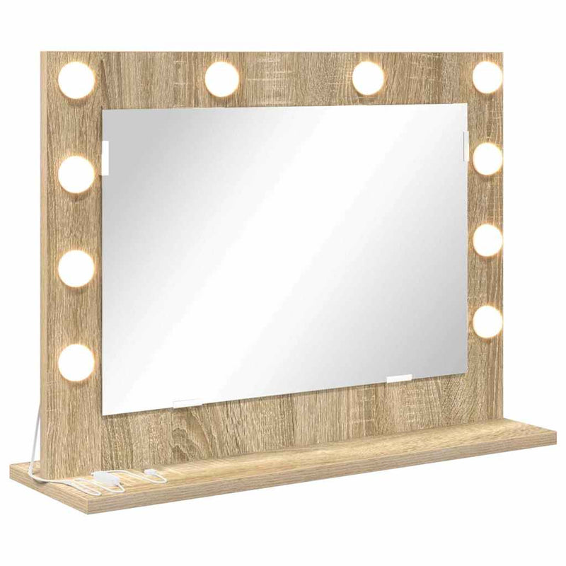 vidaXL Toalett Tükör LED -es lámpákkal Sonoma tölgy 60 x 45 x 18 cm
