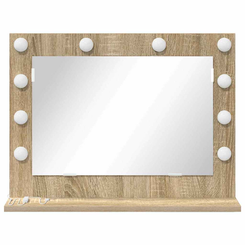 vidaXL Toalett Tükör LED -es lámpákkal Sonoma tölgy 60 x 45 x 18 cm