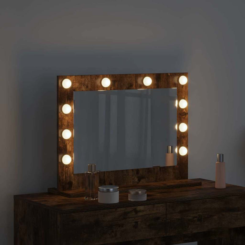 vidaXL Toalett Tükör LED -es lámpákkal Füstölt tölgy 60 x 45 x 18 cm