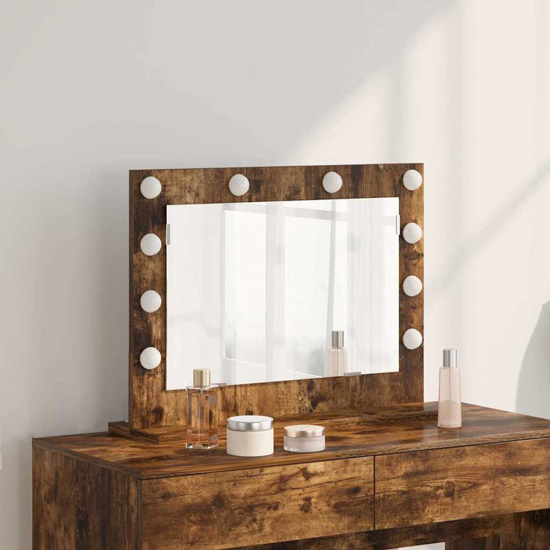 vidaXL Toalett Tükör LED -es lámpákkal Füstölt tölgy 60 x 45 x 18 cm